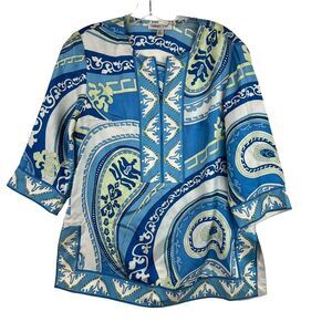 COLDWATER CREEK 100% Silk Paisely Tunic Top‎ V Neck Zipper Size Petite Small